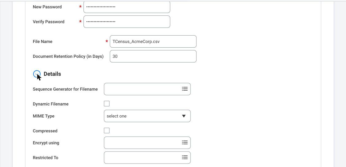 EIB Deliver step Details section with Sequence Generator and Encrypt using options