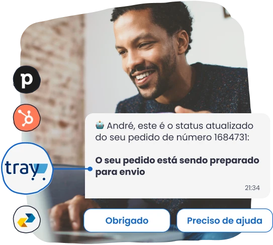 Composição que mostra um "card" do produto Octadesk com o texto: "Conectar com vendas: Identifique oportunidades de negócio e conecte-as rapidamente com seu time de vendas."