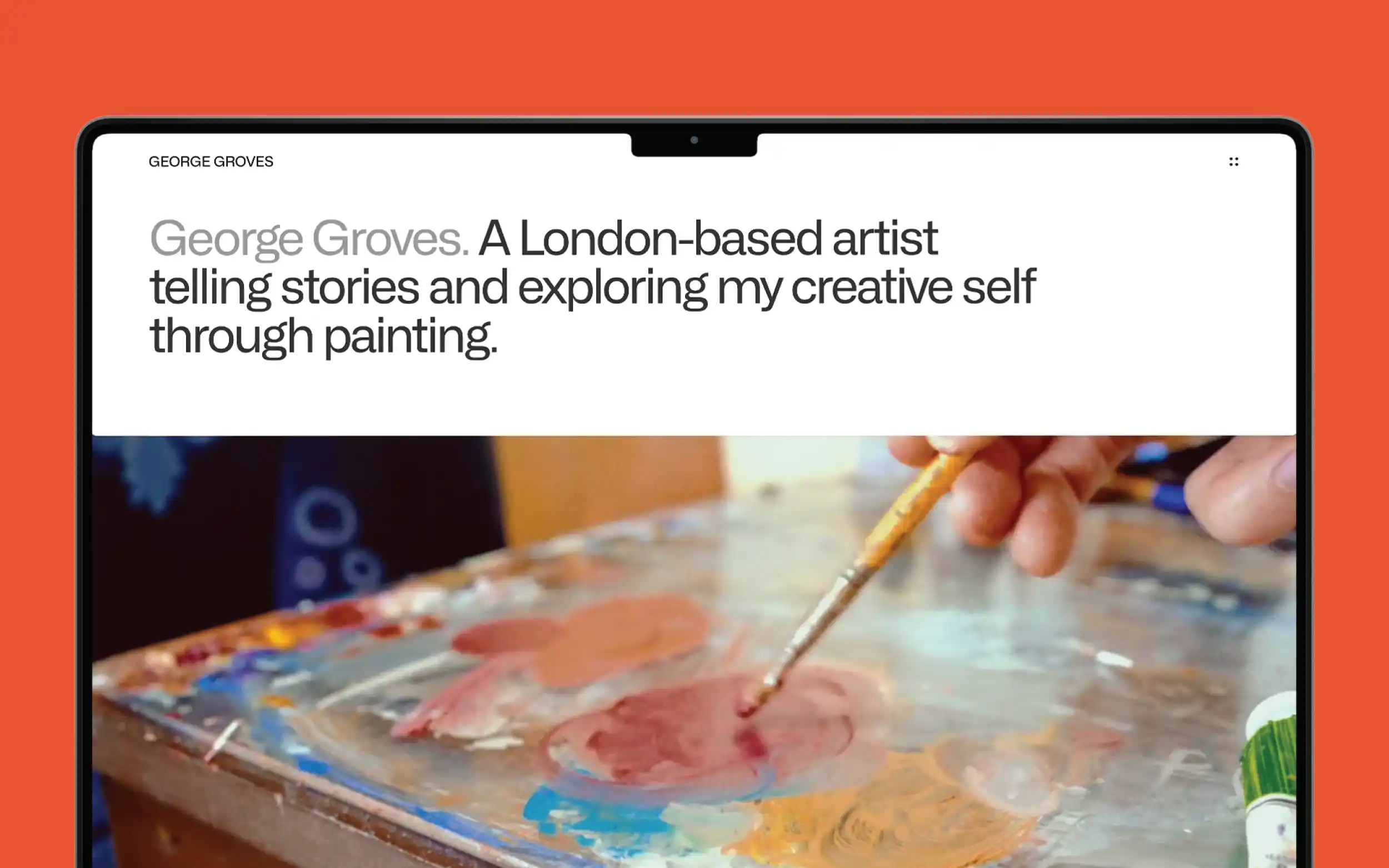 Closeup mockup of the George Groves website homepage.
