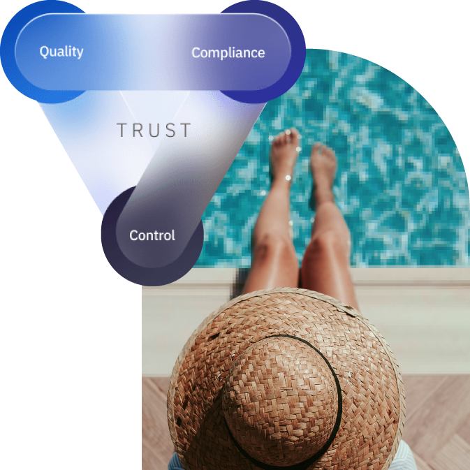 Image of woman at the pool overlaid with trust illustration
