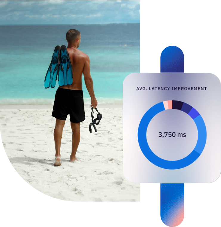 Tag latency illustration overlaid with image of a man at the beach