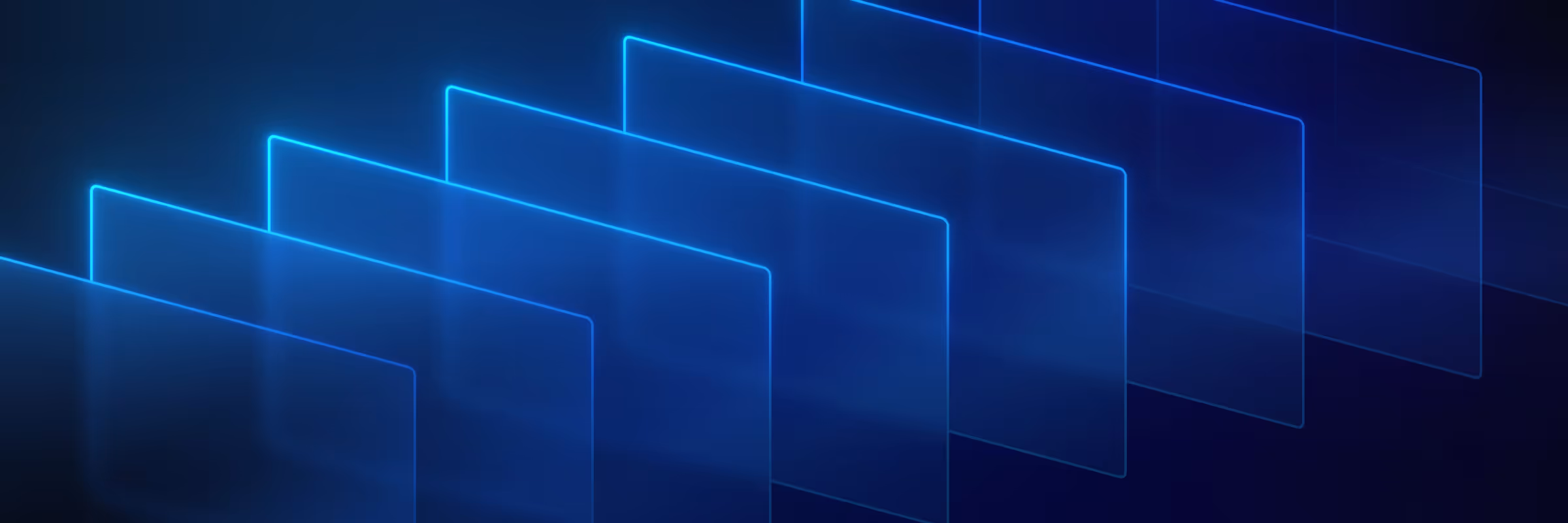 Abstract illustration of overlapping translucent blue panels arranged diagonally, creating a sense of depth and motion.