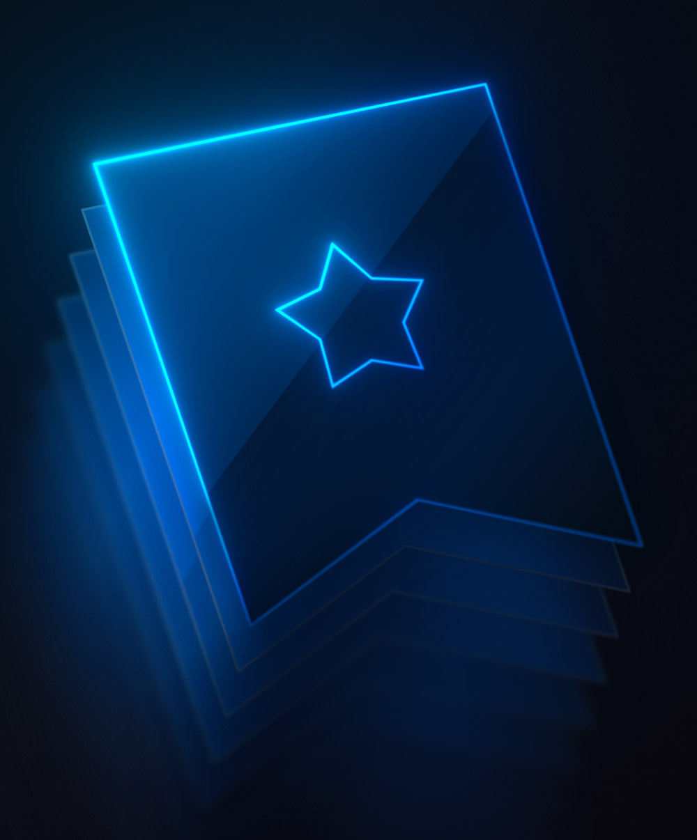 Illustration of glowy certification ribbon stacked in layers.