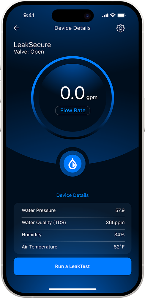 LeakSecure Device Details screen on iPhone