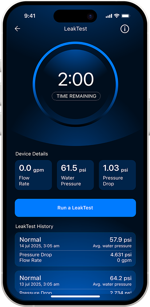 LeakSecure Leaktest screen on iPhone