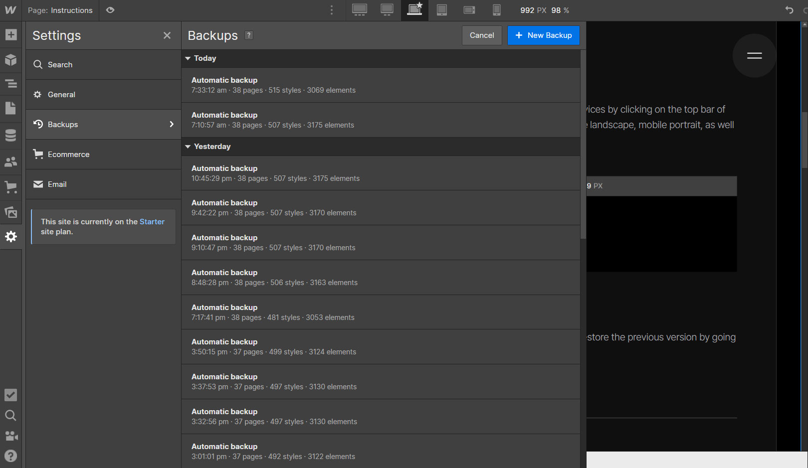 Backup Instructions - Pixart Webflow Template