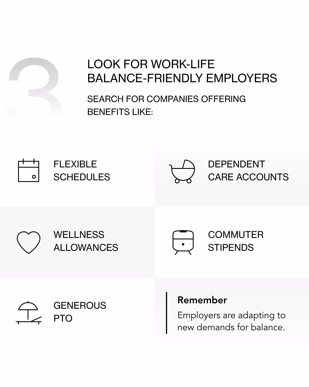 Look for worklife balance-friedly empoyers by searching for companies offering related benefits