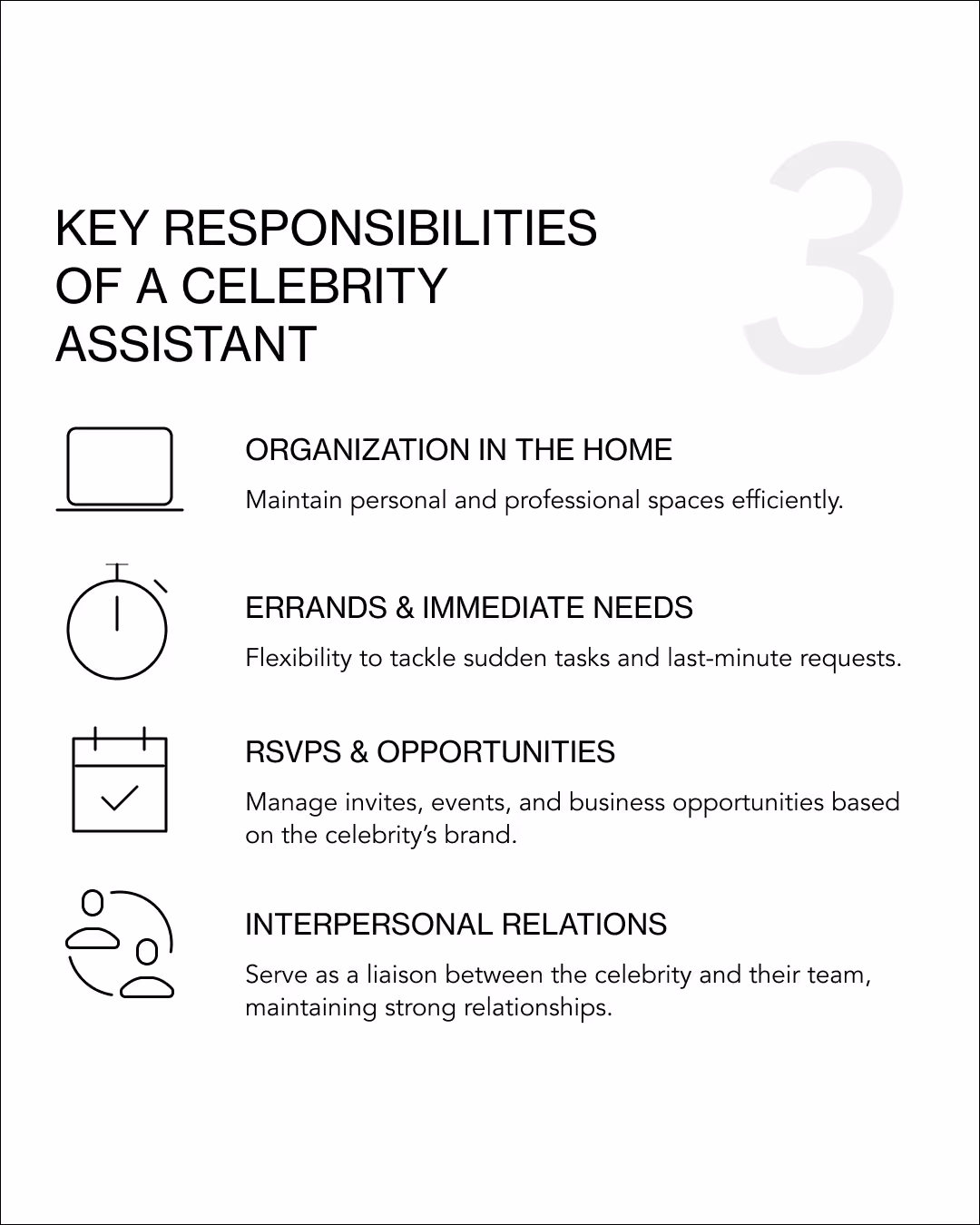 Key responsibilities of a celebrity assistant infographic