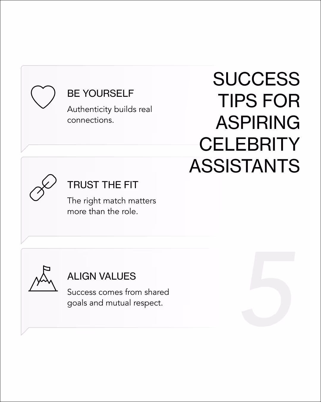Success tips for celebrity assistants infographic