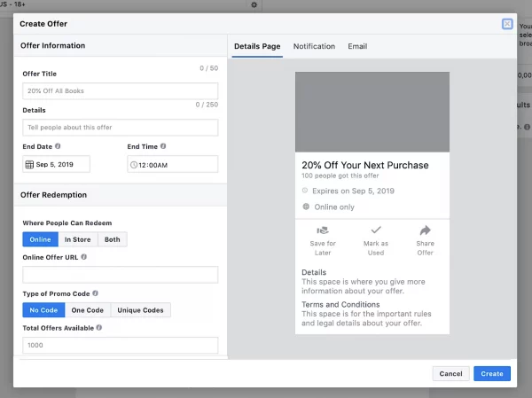 Sidebar of ad campaign tab