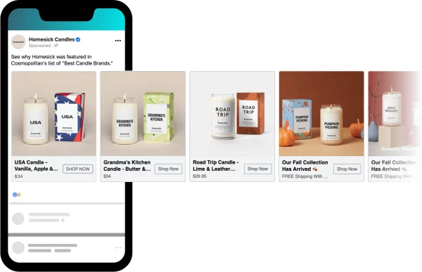 Phone showing targeted ad options on Facebook