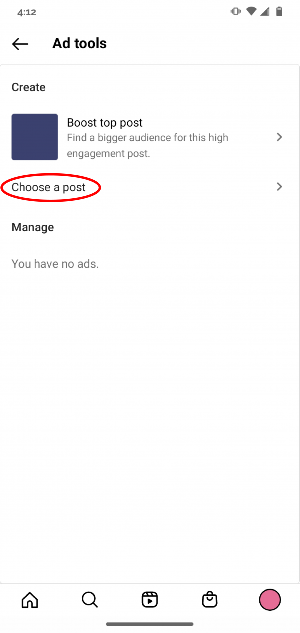 Screenshot: Tap "Choose a post"