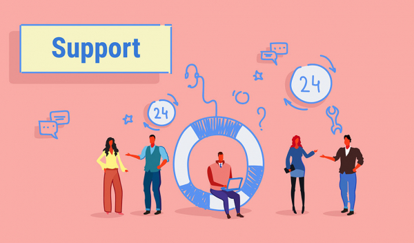 People in pink setting