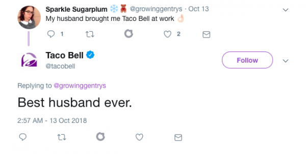 taco bell tweet that says "best husband ever"