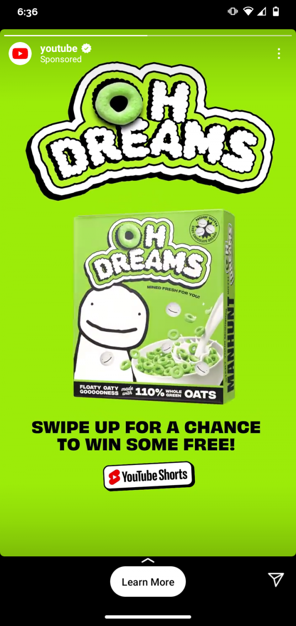Instagram story ad about cereal