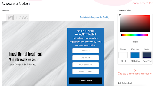 Choose Landing Page Color