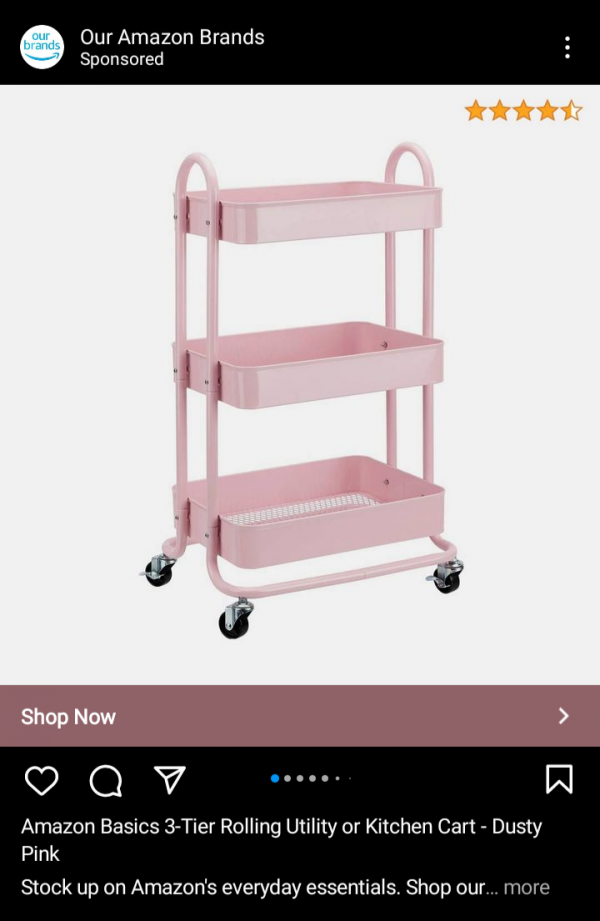 Instagram ad of pink utility cart