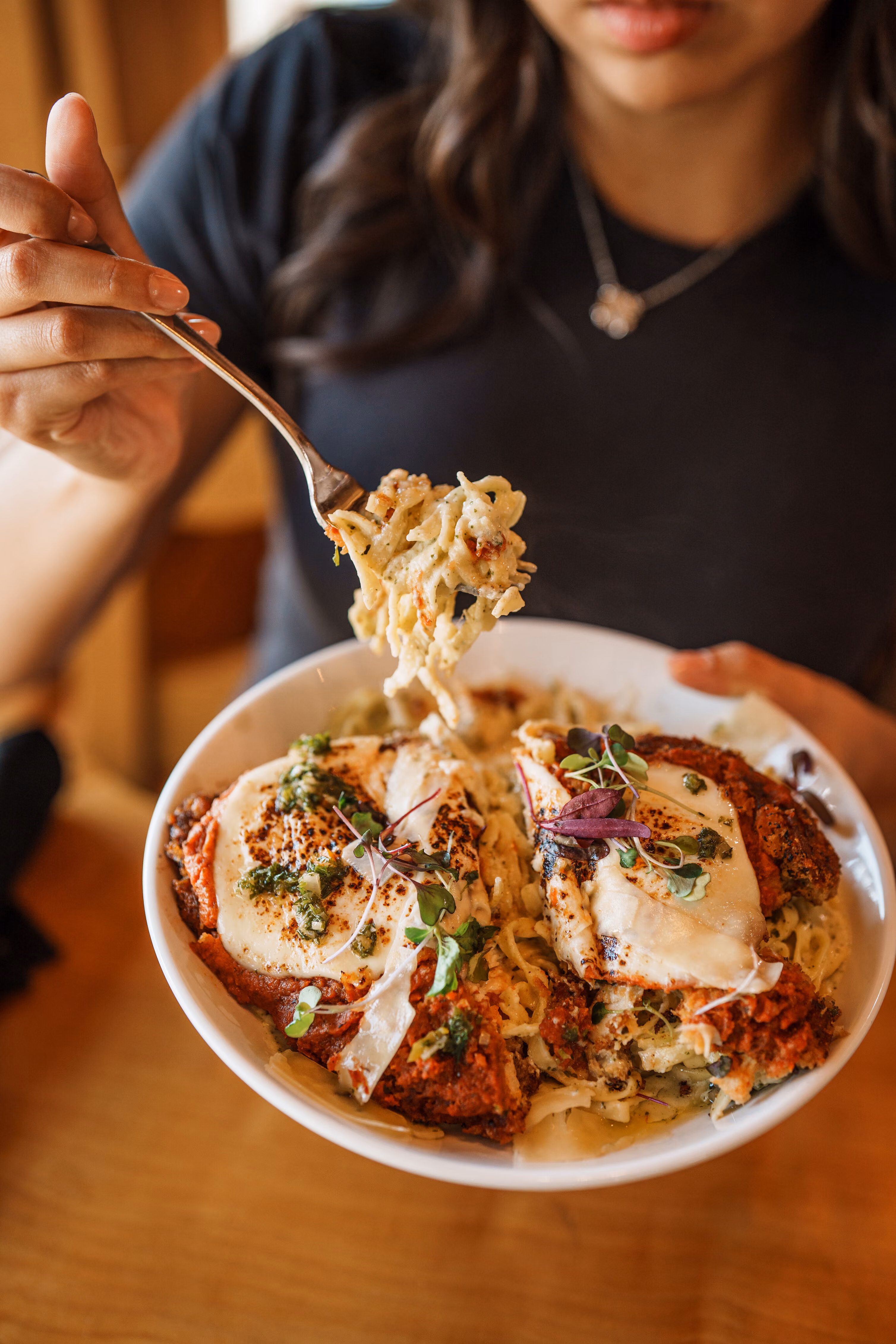 Pasta dish at Lewis River, photographed by Riparian Media