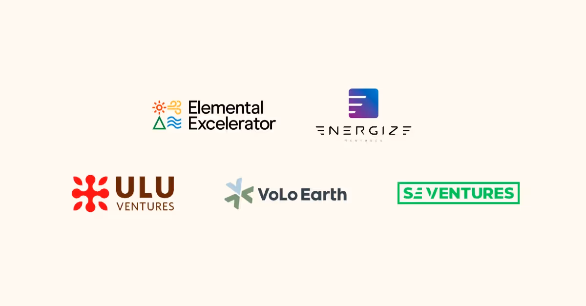 Elemental Excelerator, Energize, ULU Ventures, Volo Earth, SE Venture logos