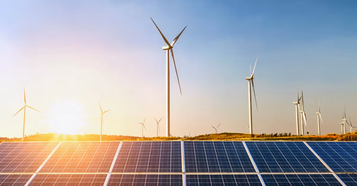 Sunset on solar panels