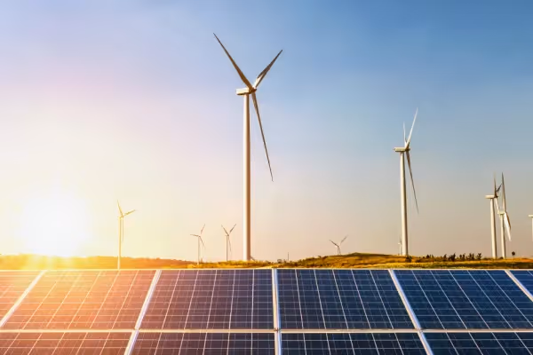 Sunset on solar panels