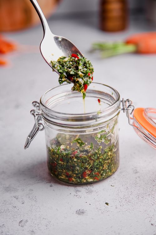 Jar of home made chimichurri