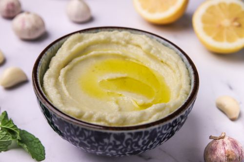 Dipping bowl of Lebanese garlic sauce