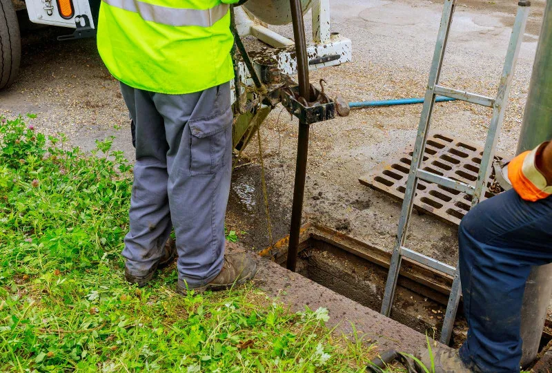 Cleaning the sewer system special equipment on utility service in the town