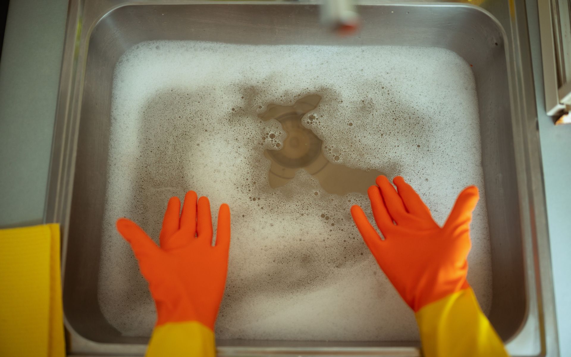 Overhead View of Clogged Sink