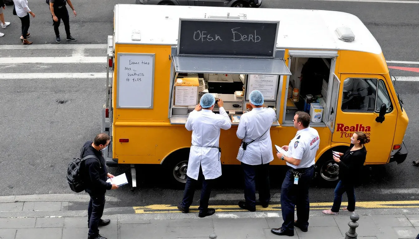 Health inspector conducting a food truck inspection