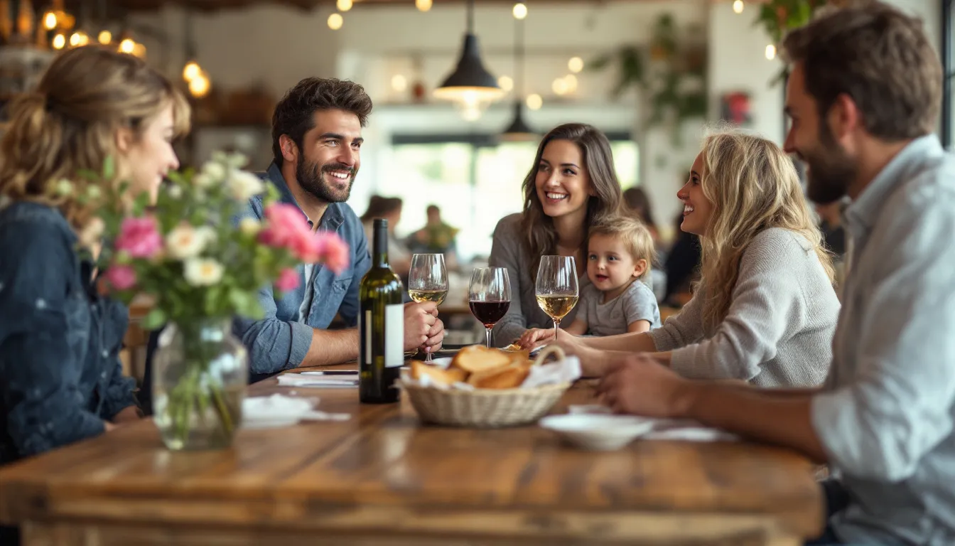 In a casual dining restaurant, customers are seated at various tables, enjoying their meals and engaging in conversation, contributing to the restaurant's overall dining experience. The scene reflects a lively atmosphere with a focus on optimizing table turnover to serve more guests efficiently during peak hours.