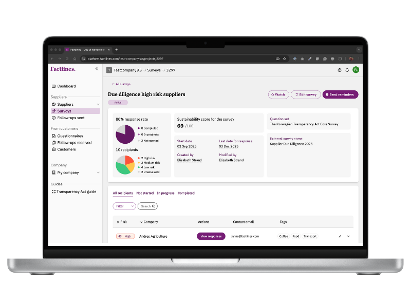 Survey module in Factlines SRM software 