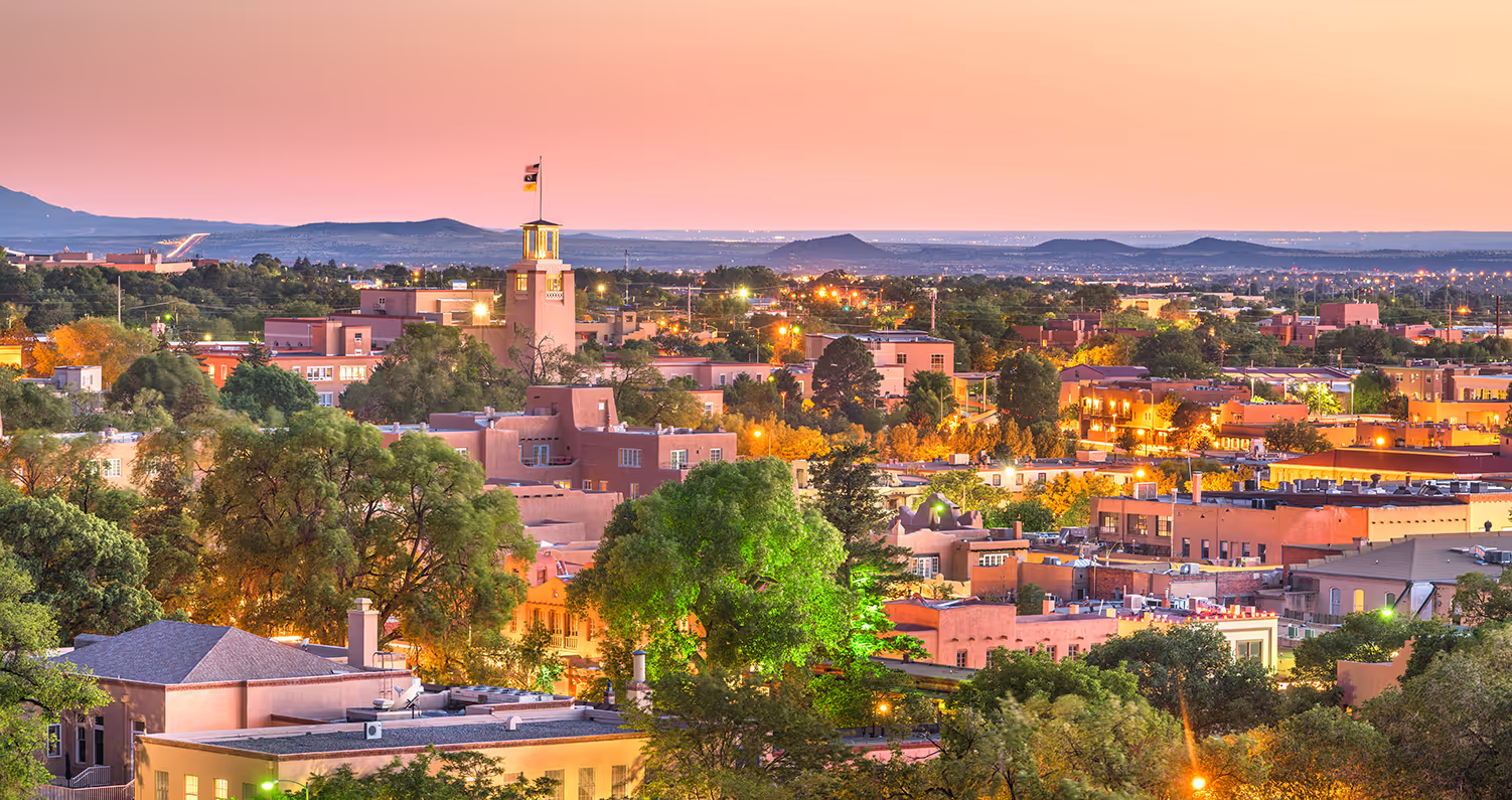 Aerial shot of Santa Fe at dusk