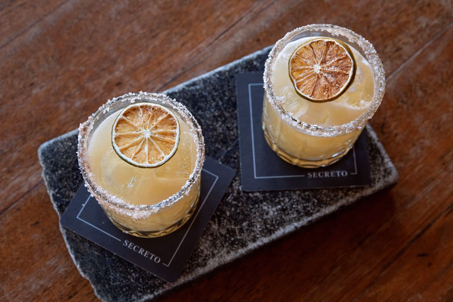 two margaritas served in Secreto