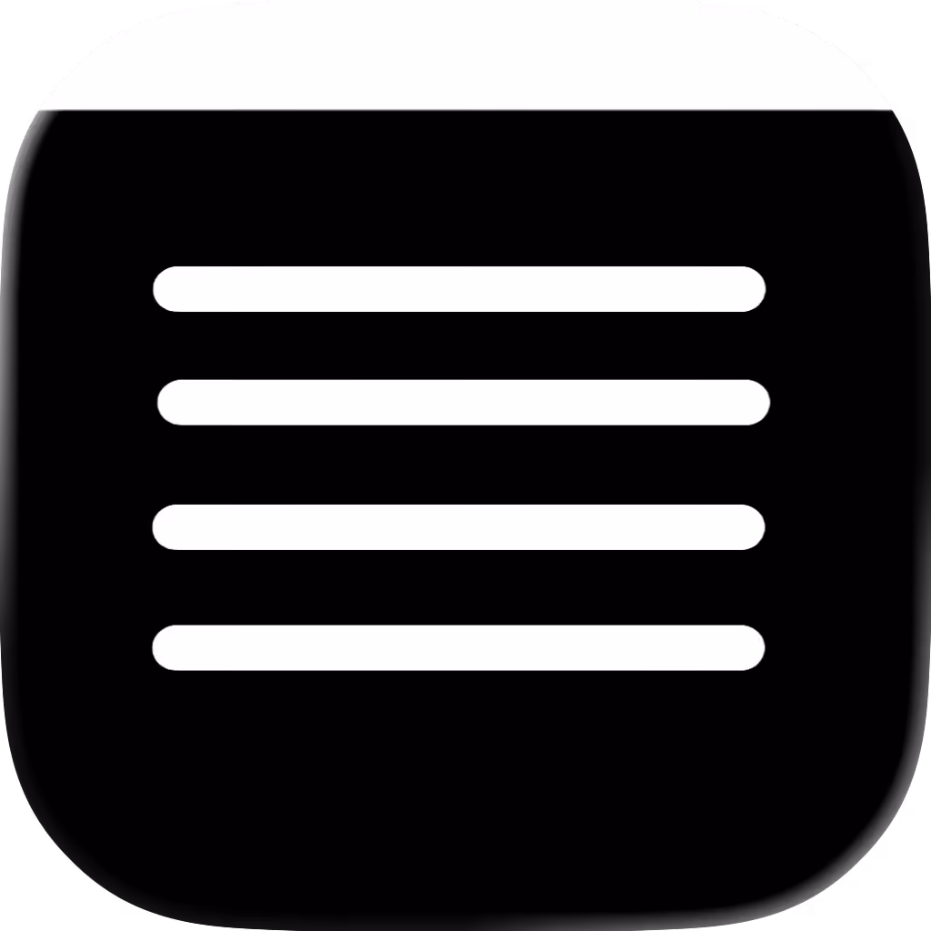 Vier horizontale weiße Linien auf schwarzem quadratischem Hintergrund, symbolisieren ein Menü oder Liste.