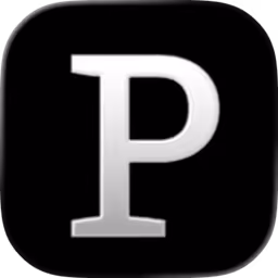 Weißer Buchstabe P auf schwarzem, abgerundetem quadratischem Hintergrund.