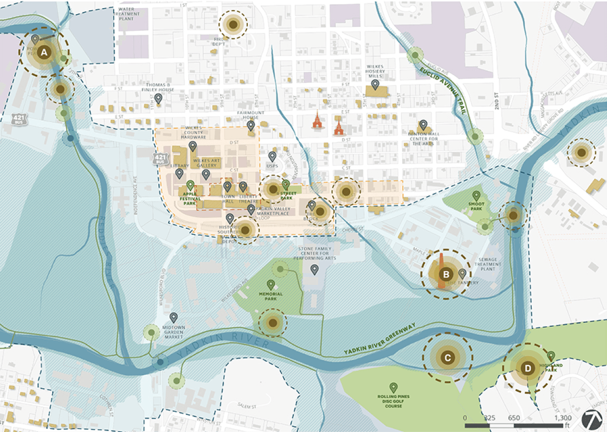 Map of community input (special places) in Downtown Wilkesboro