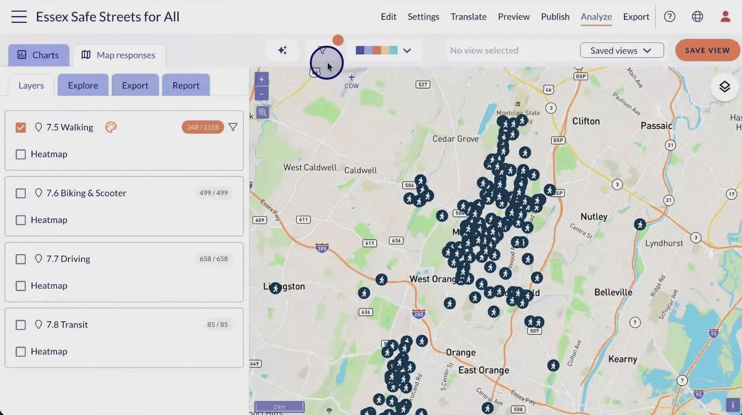 Drawing a boundary on the map to filter responses by area