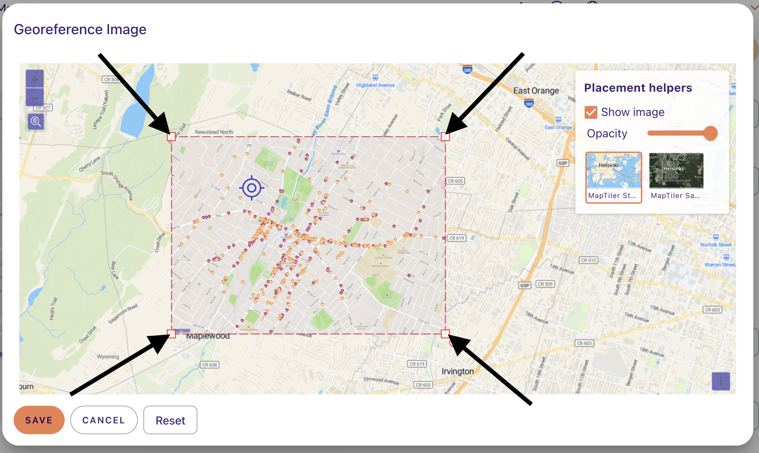 Placing a georeferenced image on top of the base map in Maptionnaire