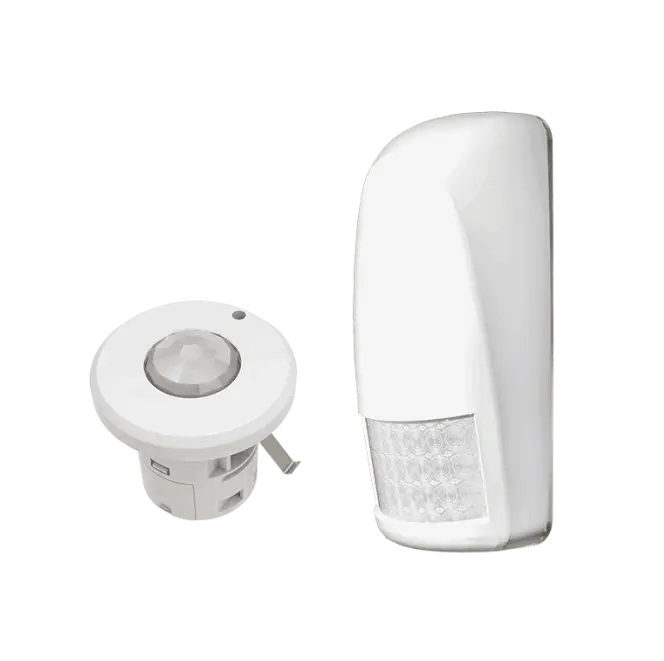Motion and light sensors for ceiling and wall mounting