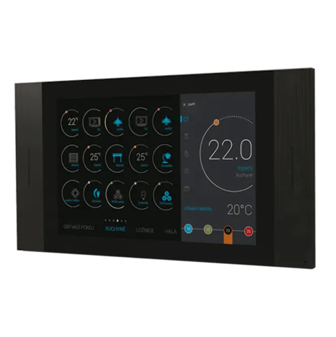 Built-in wall-mounted tablet with an app for controlling climate and lighting