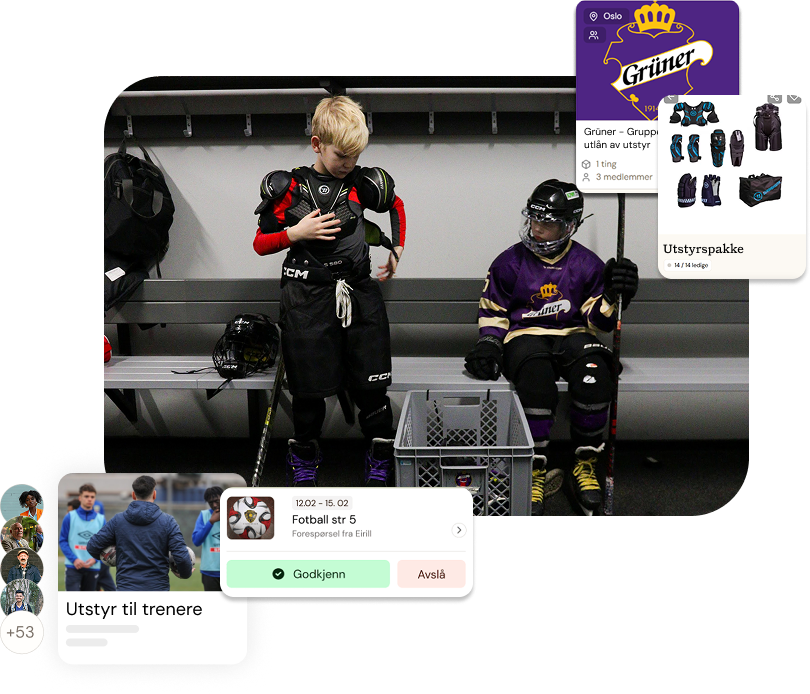 To barn i hockeyutstyr i garderobe – Grüner Idrettslag