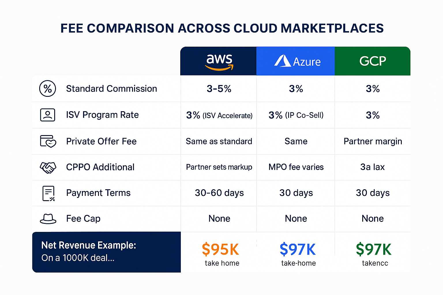Cloud marketplace fee comparison chart