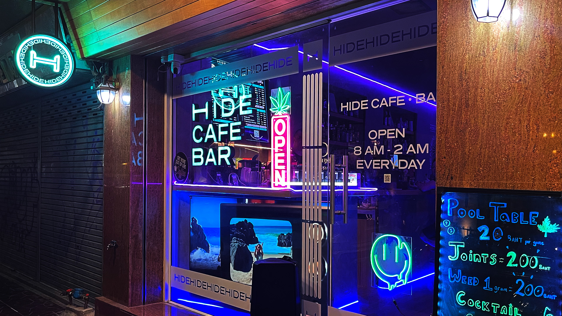 HIDE Cafe Bar storefront on Tanee Road near Khao San Road Bangkok