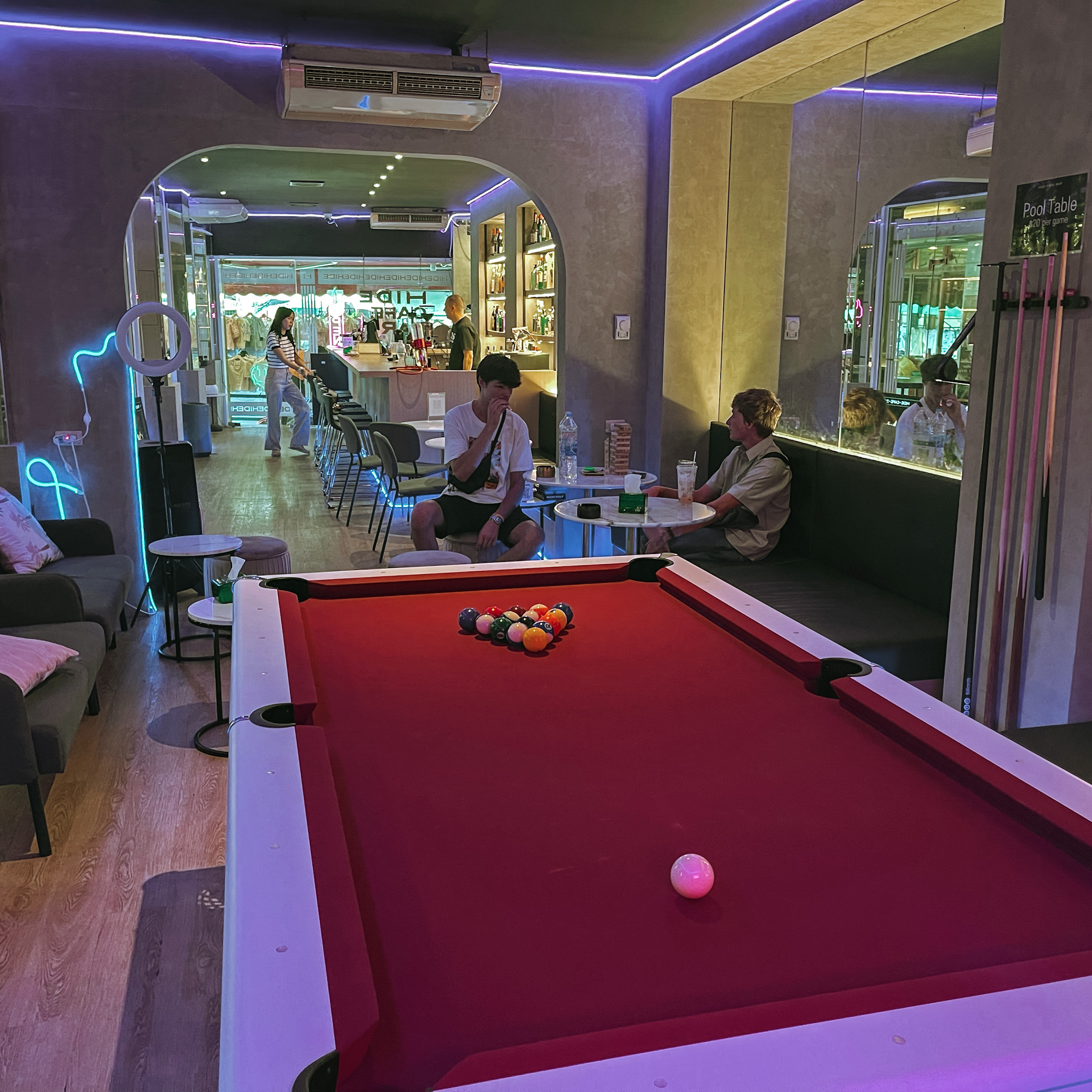 Pool table inside HIDE Cafe Bar Bangkok