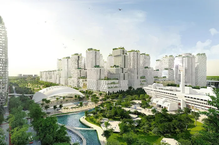 Rooftop greenery on buildings collectively forming a ‘green carpet’ in the sky, in Jurong Lake District.