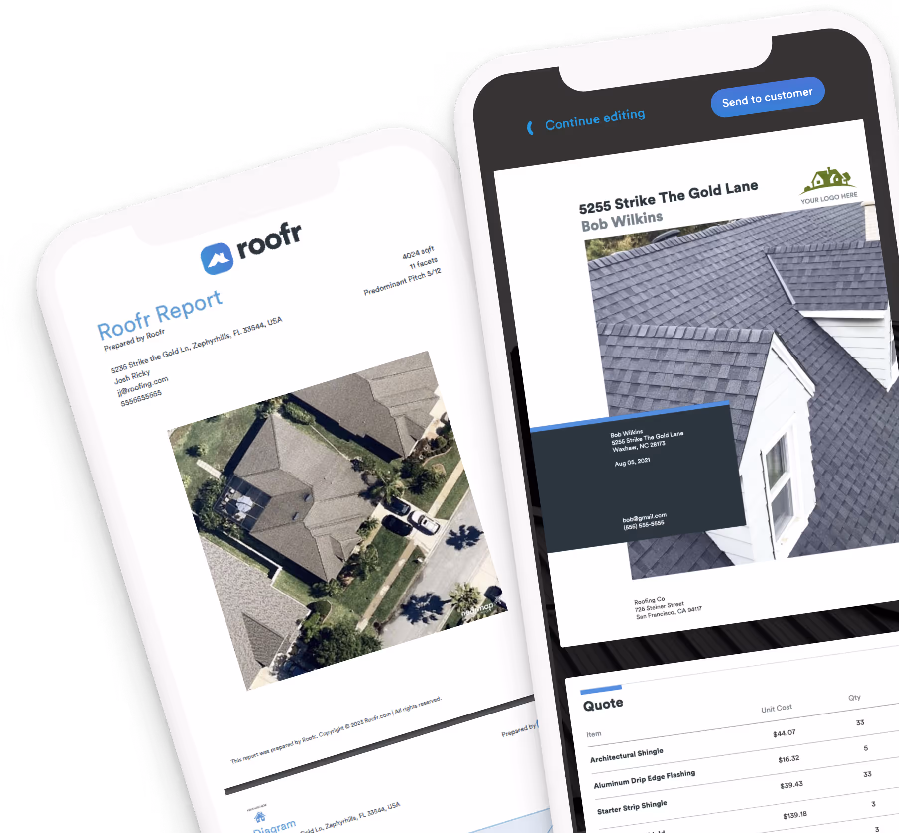 A phone mockup showcasing the Roofr Report.