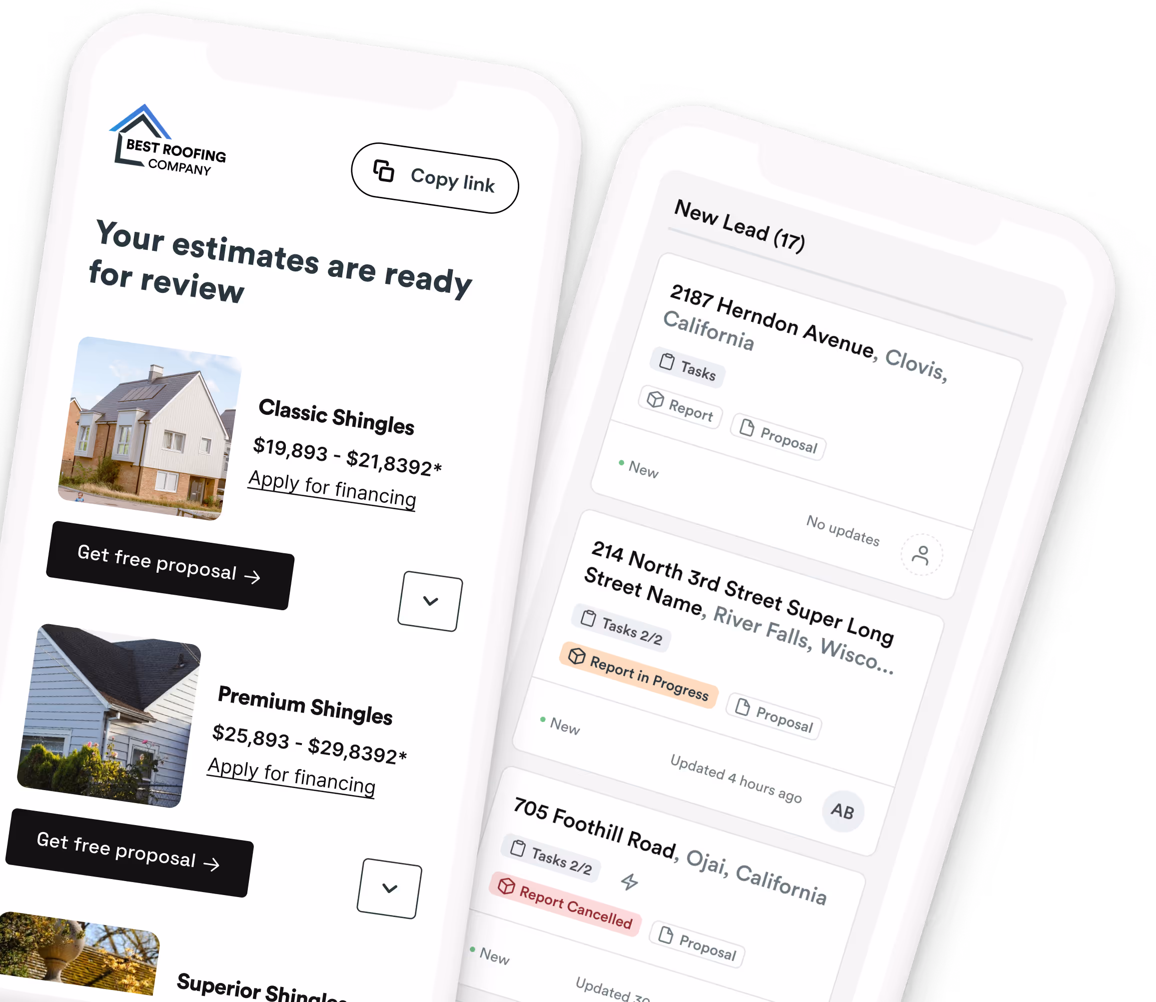 A phone mockup showcasing a Roofr Report.
