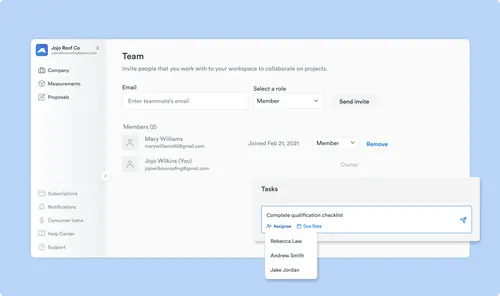 Invoice page summarizing job address, billing contact, and customer totals.