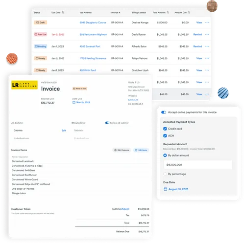 A screenshot of invoices in Roofr.